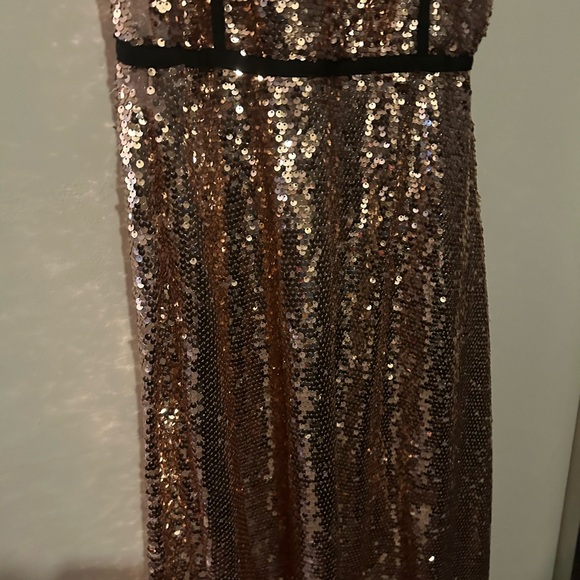 Strapless rosegold sequin long dress w/ slit by Wow (Gold Label), good condition - Picture 5 of 6